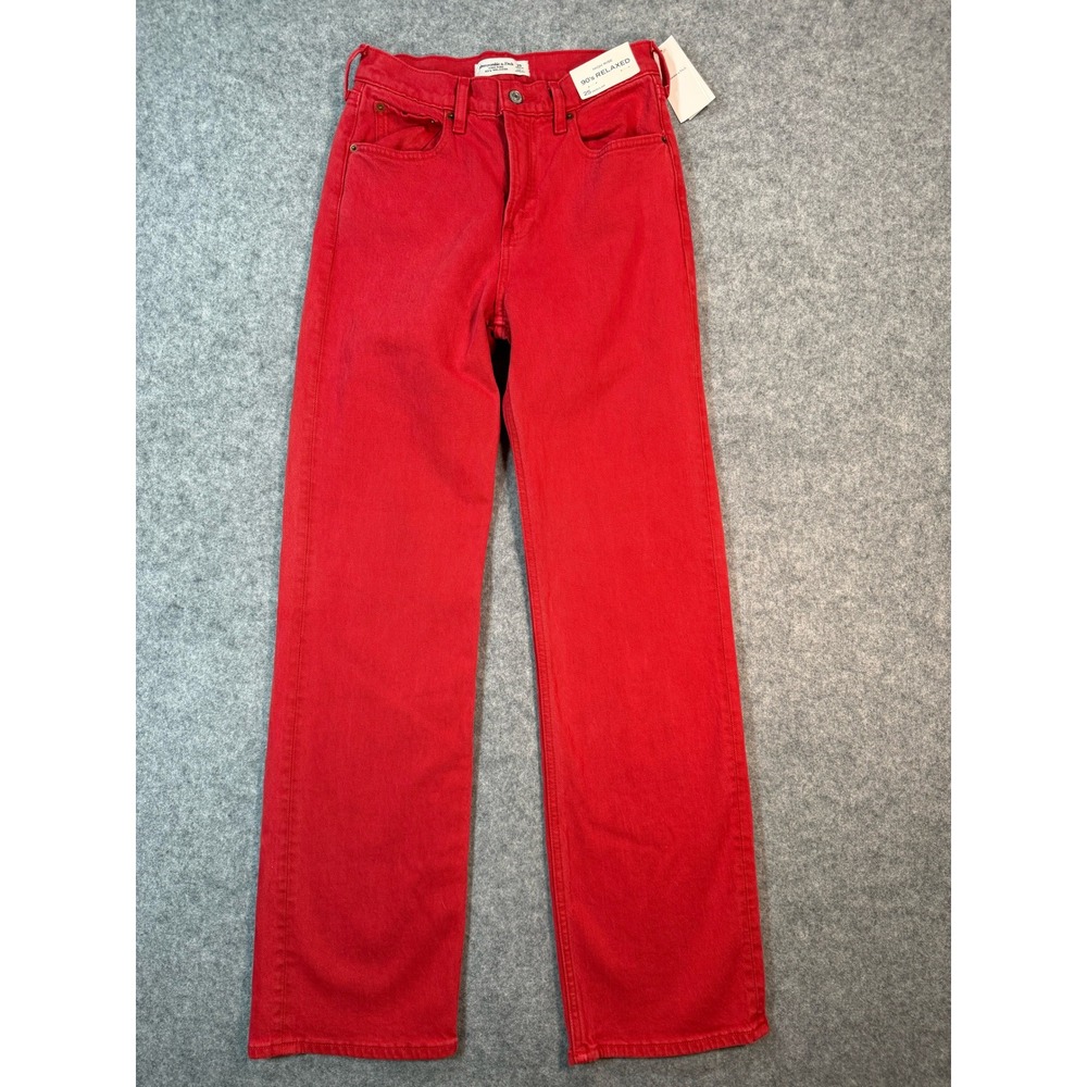 Abercrombie & Fitch 90s Relaxed High Rise Jeans Red Denim Womens 25 Regular NWT